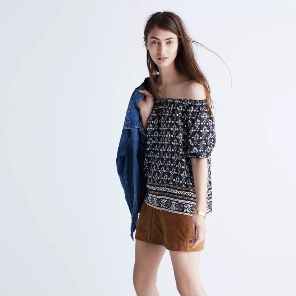 Madewell Off-the-shoulders 100% Silk Blouse Women’s XXS Relaxed 3/4 Puff Sleeve